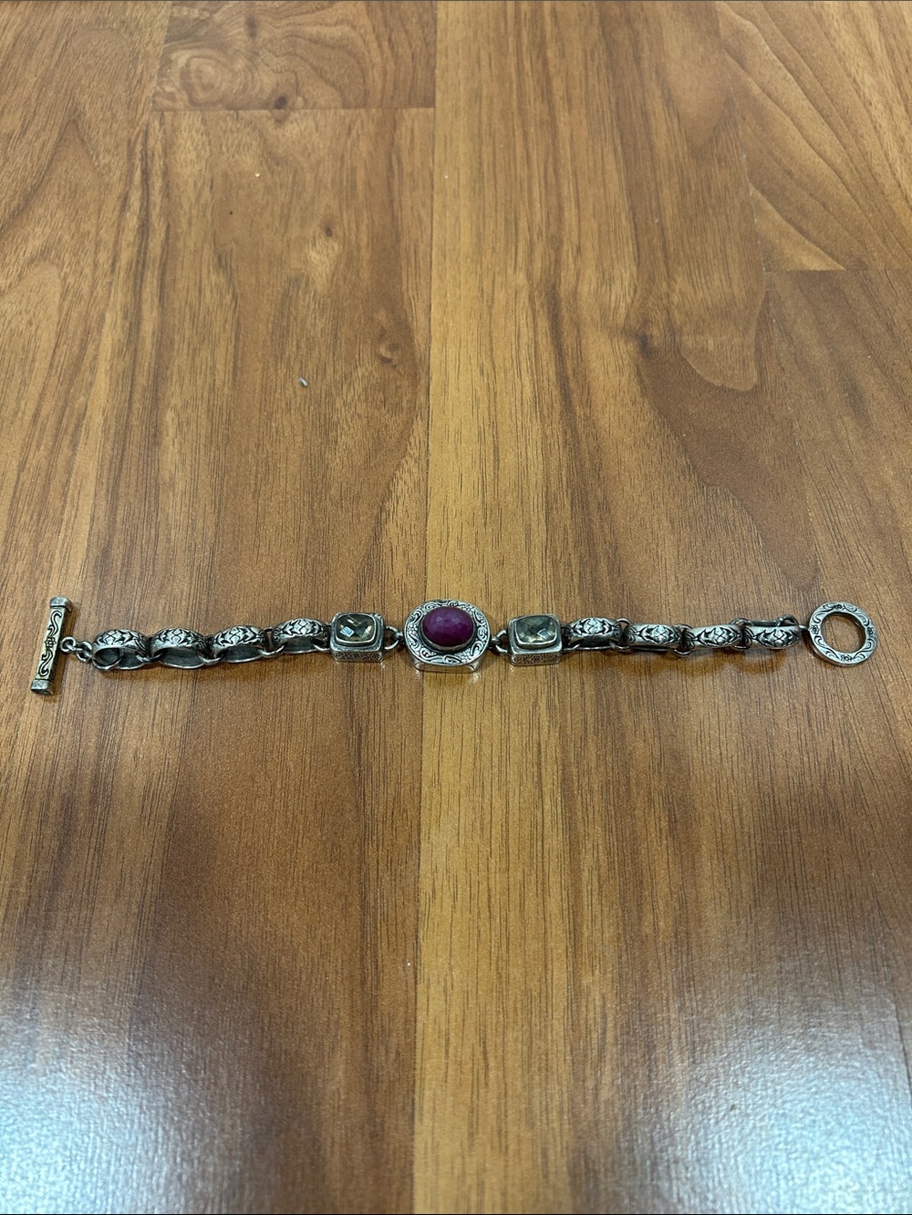 Sterling-Style Silver Bracelet with Purple Center Stone